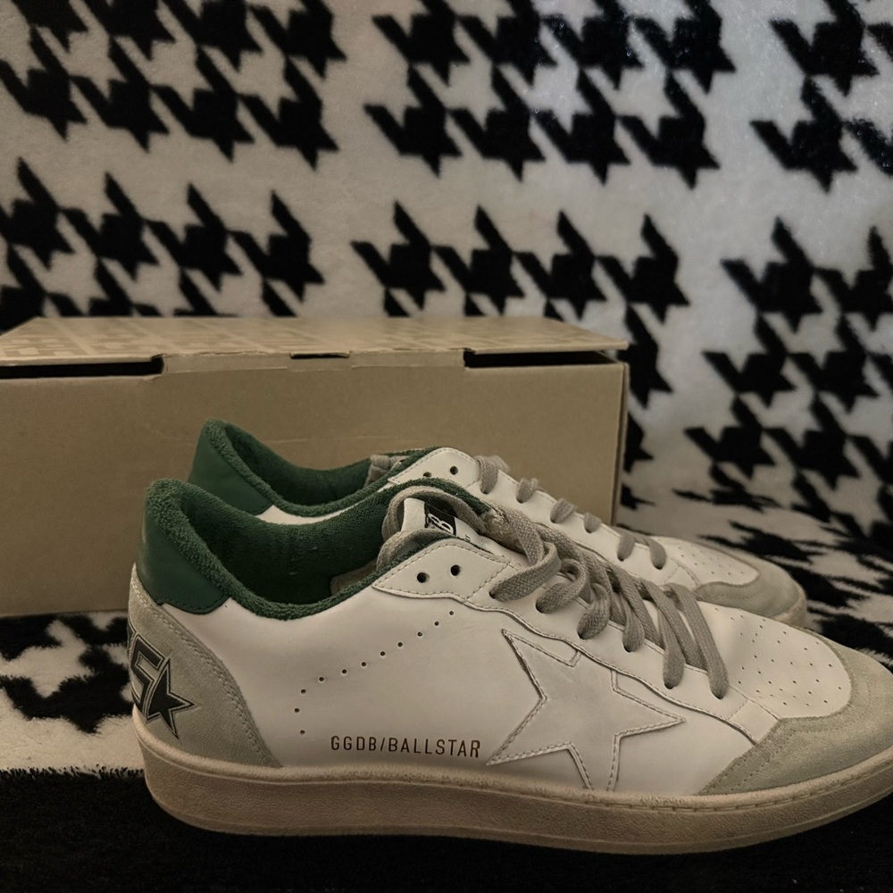 Golden Goose Men's White and Green Ballstar Sneakers